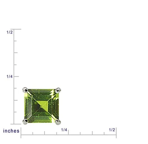 10K White Gold Princess cut Peridot Stud Earrings, (5mm)