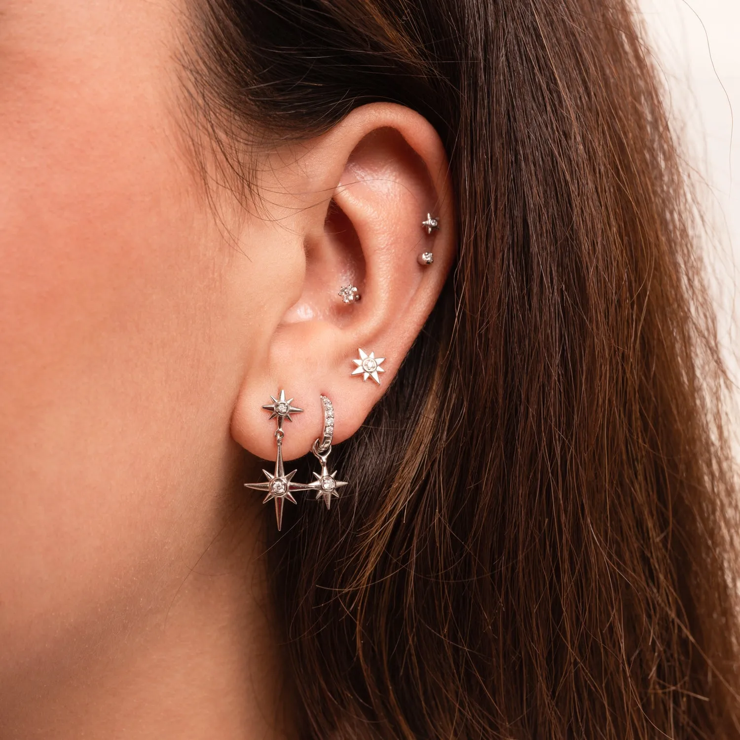 14k Gold North Star Diamond Double Earrings