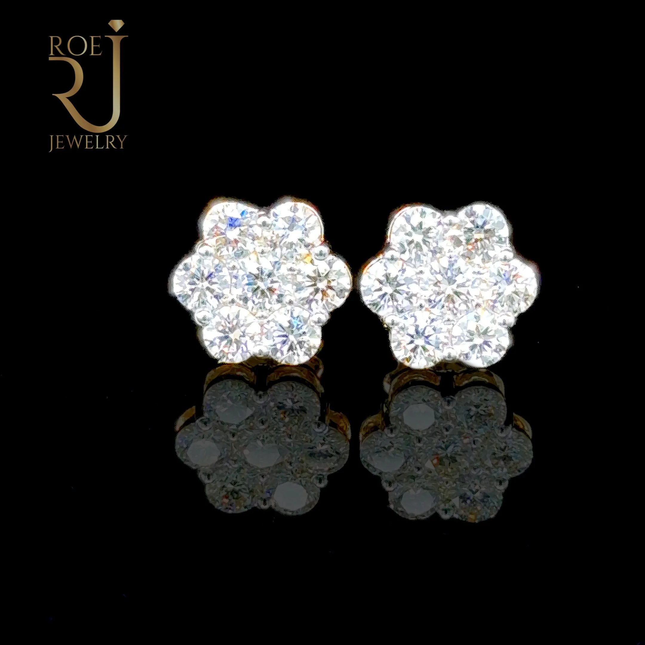 14K Yellow Gold 2.18ct Diamond Flower Earrings