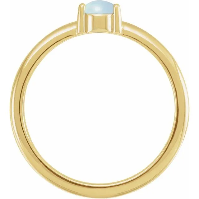 14K Yellow Natural White Opal Cabochon Ring