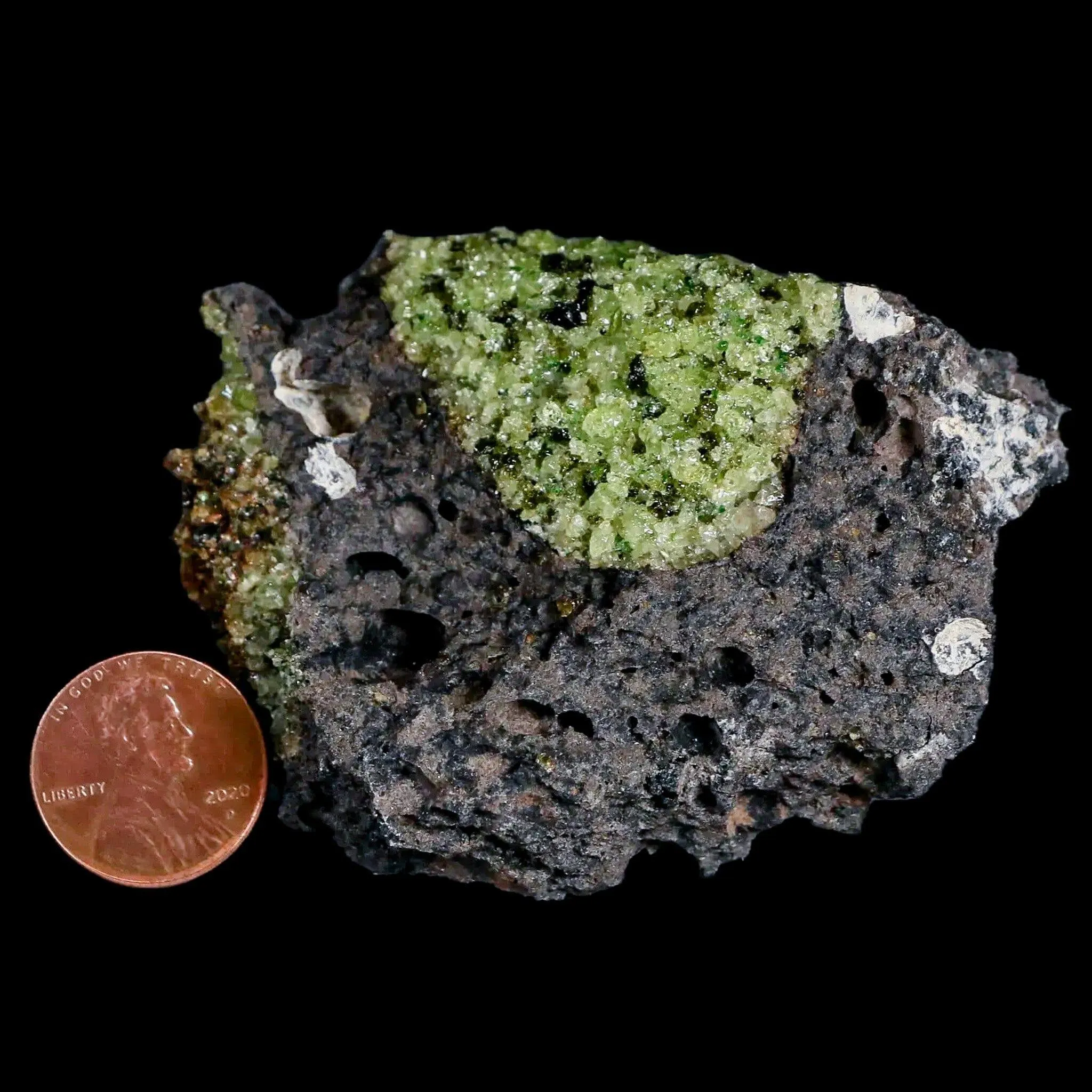 2.8" Emerald Peridot Crystals, Chrome Diopside And Spinel On Volcanic Rock Gila, AZ