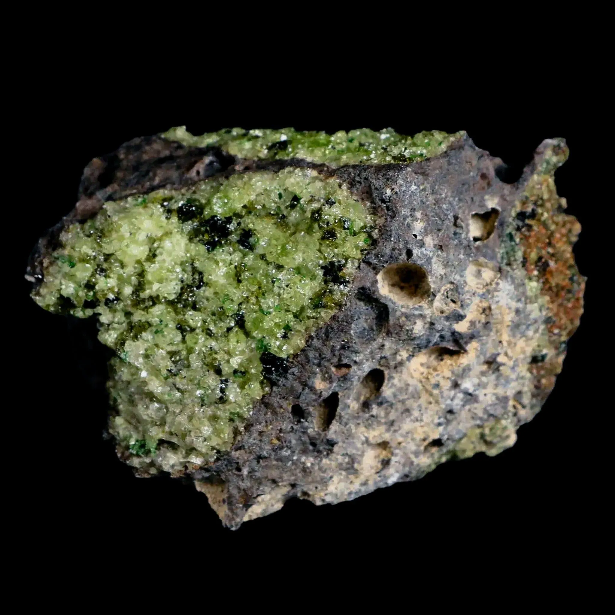 2.8" Emerald Peridot Crystals, Chrome Diopside And Spinel On Volcanic Rock Gila, AZ