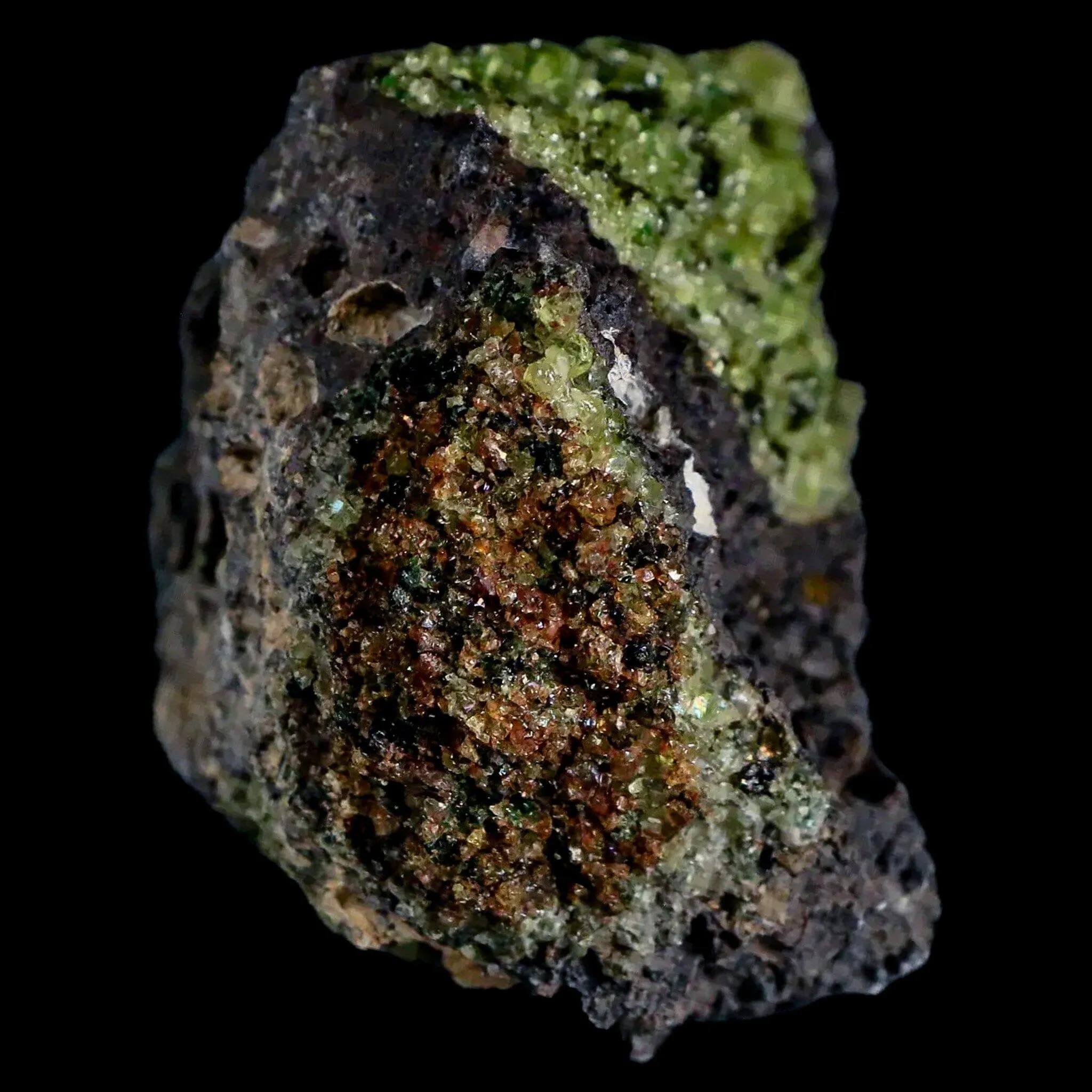 2.8" Emerald Peridot Crystals, Chrome Diopside And Spinel On Volcanic Rock Gila, AZ