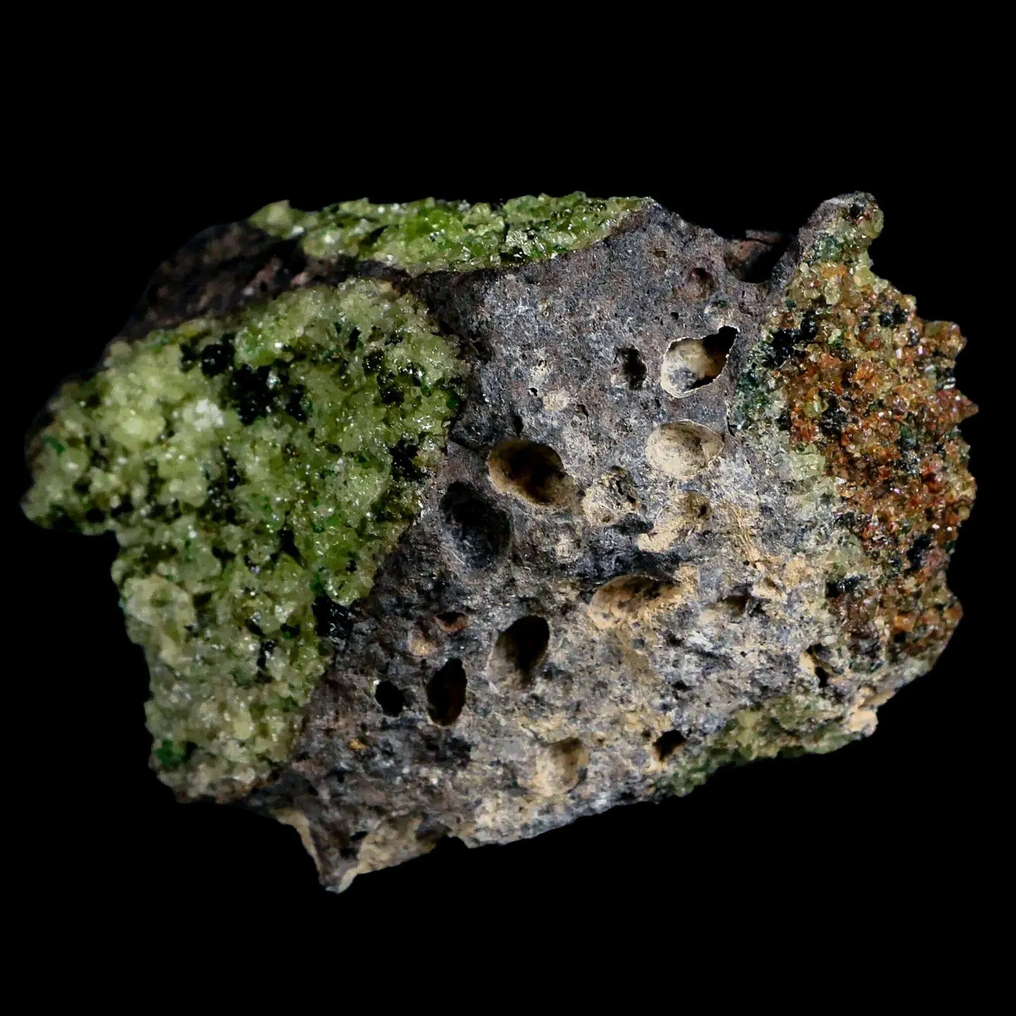 2.8" Emerald Peridot Crystals, Chrome Diopside And Spinel On Volcanic Rock Gila, AZ