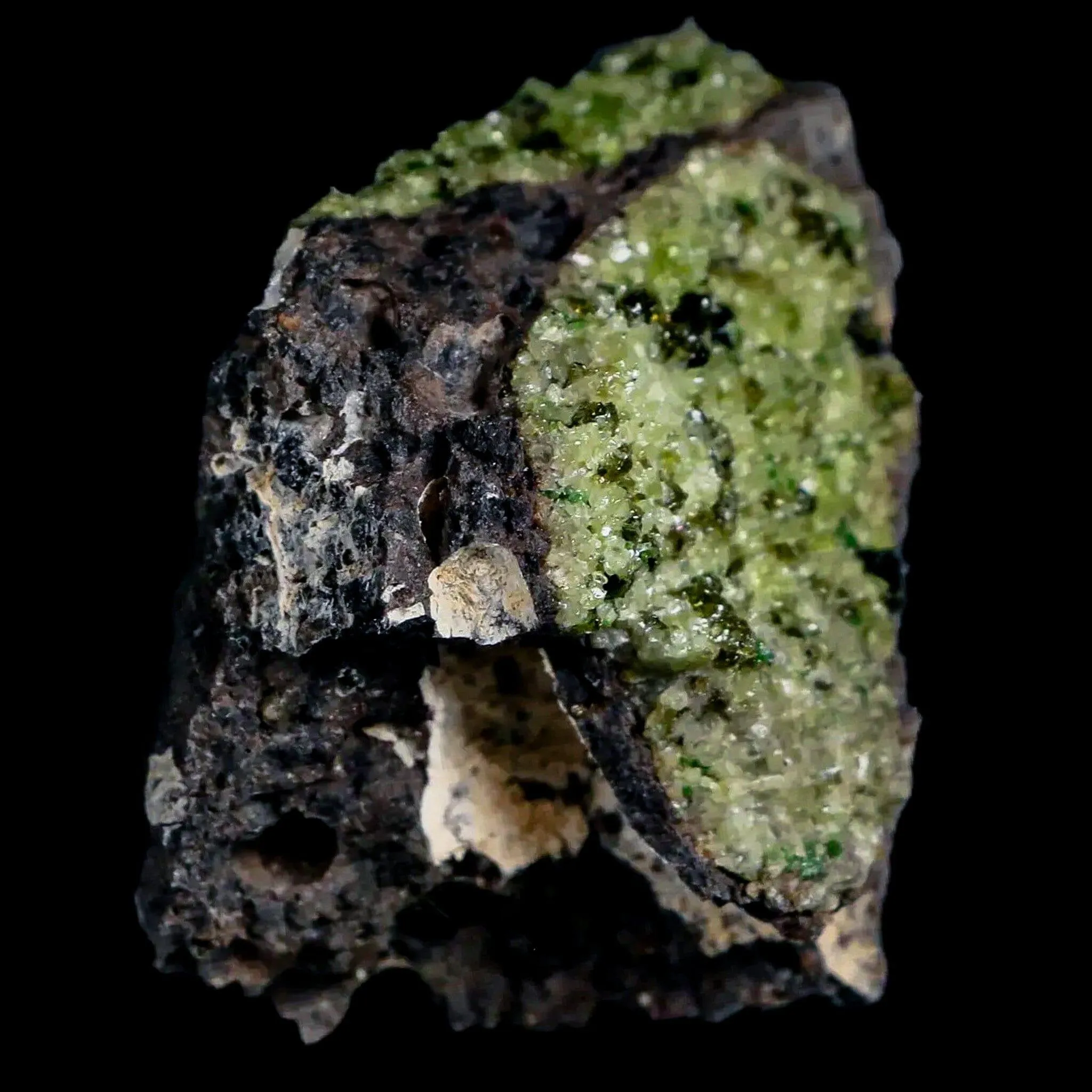 2.8" Emerald Peridot Crystals, Chrome Diopside And Spinel On Volcanic Rock Gila, AZ