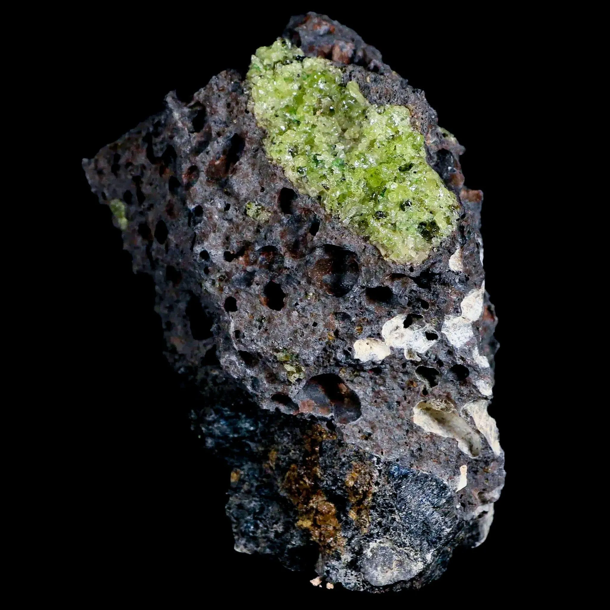 3.7" Emerald Peridot Crystals, Chrome Diopside And Spinel On Volcanic Rock Gila, AZ
