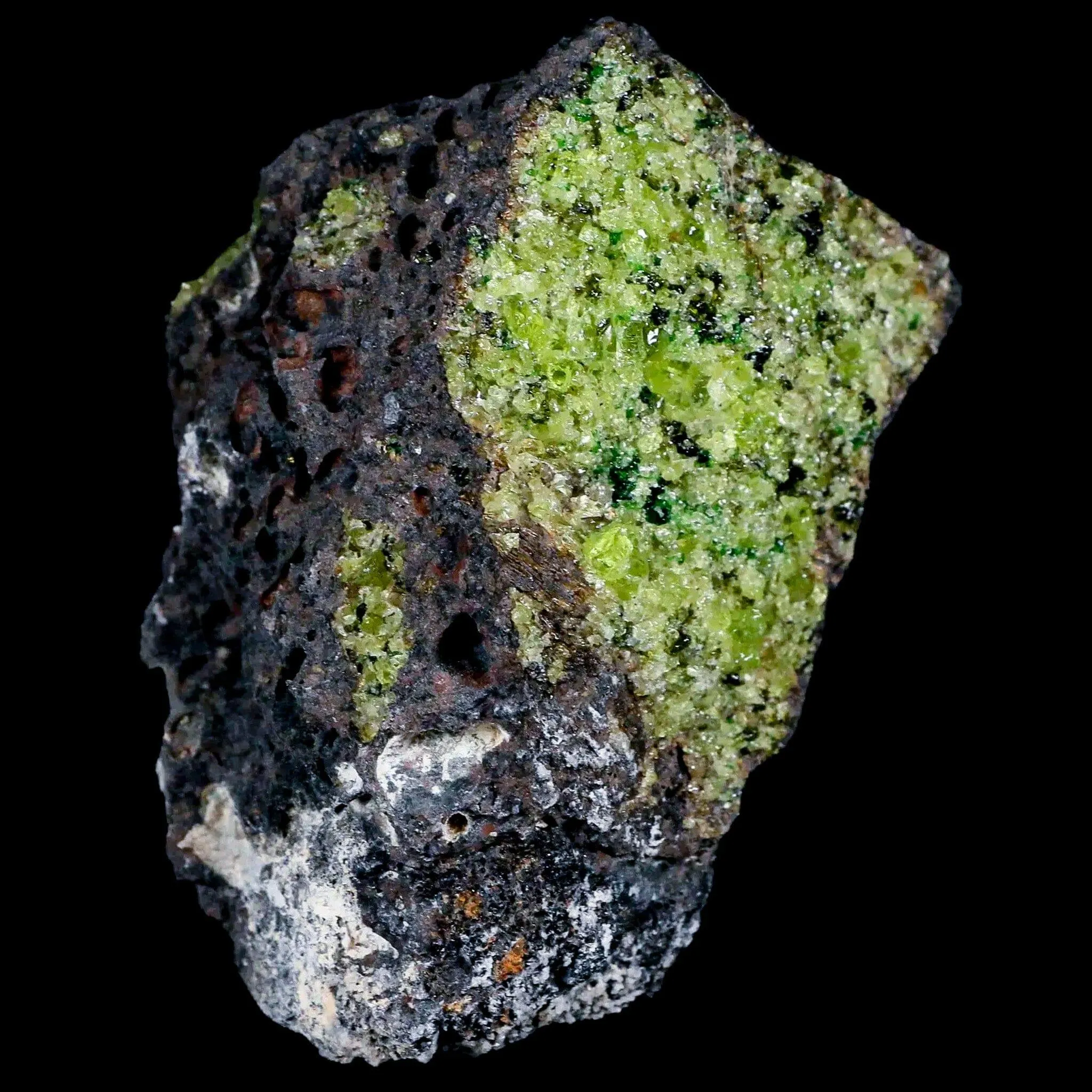 3.7" Emerald Peridot Crystals, Chrome Diopside And Spinel On Volcanic Rock Gila, AZ