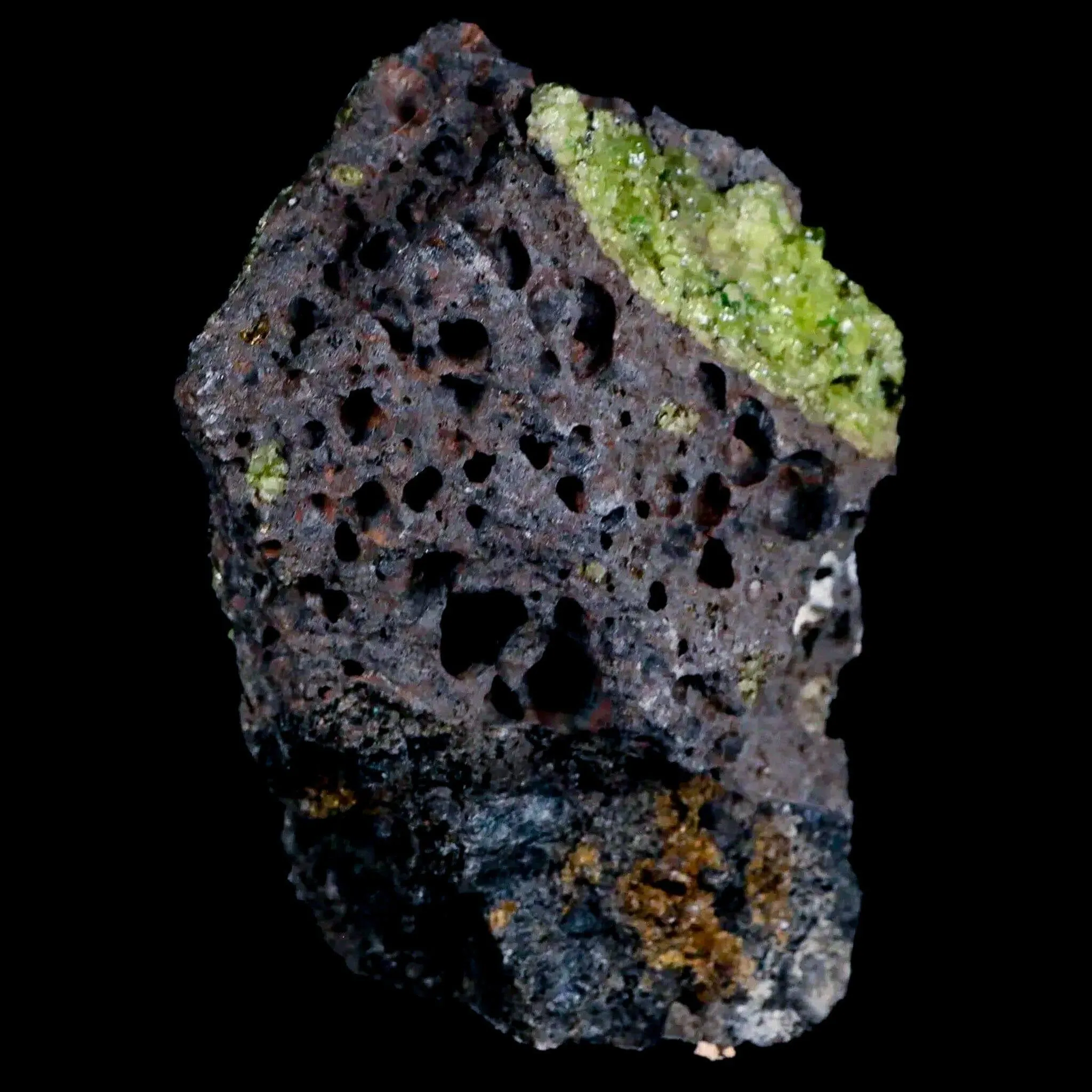 3.7" Emerald Peridot Crystals, Chrome Diopside And Spinel On Volcanic Rock Gila, AZ