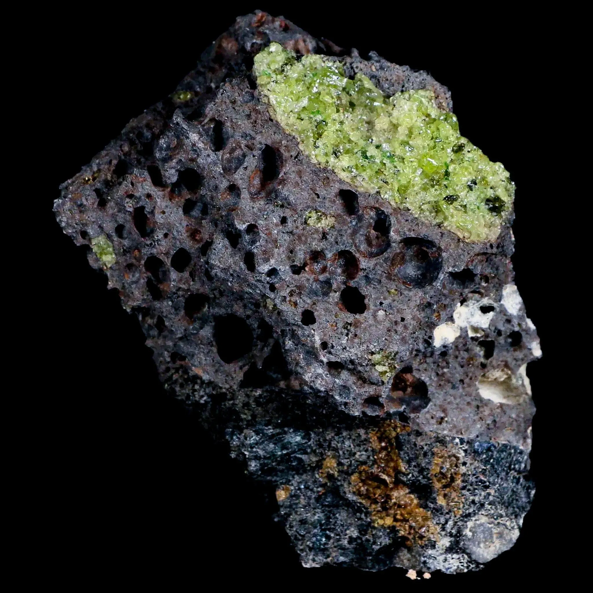 3.7" Emerald Peridot Crystals, Chrome Diopside And Spinel On Volcanic Rock Gila, AZ