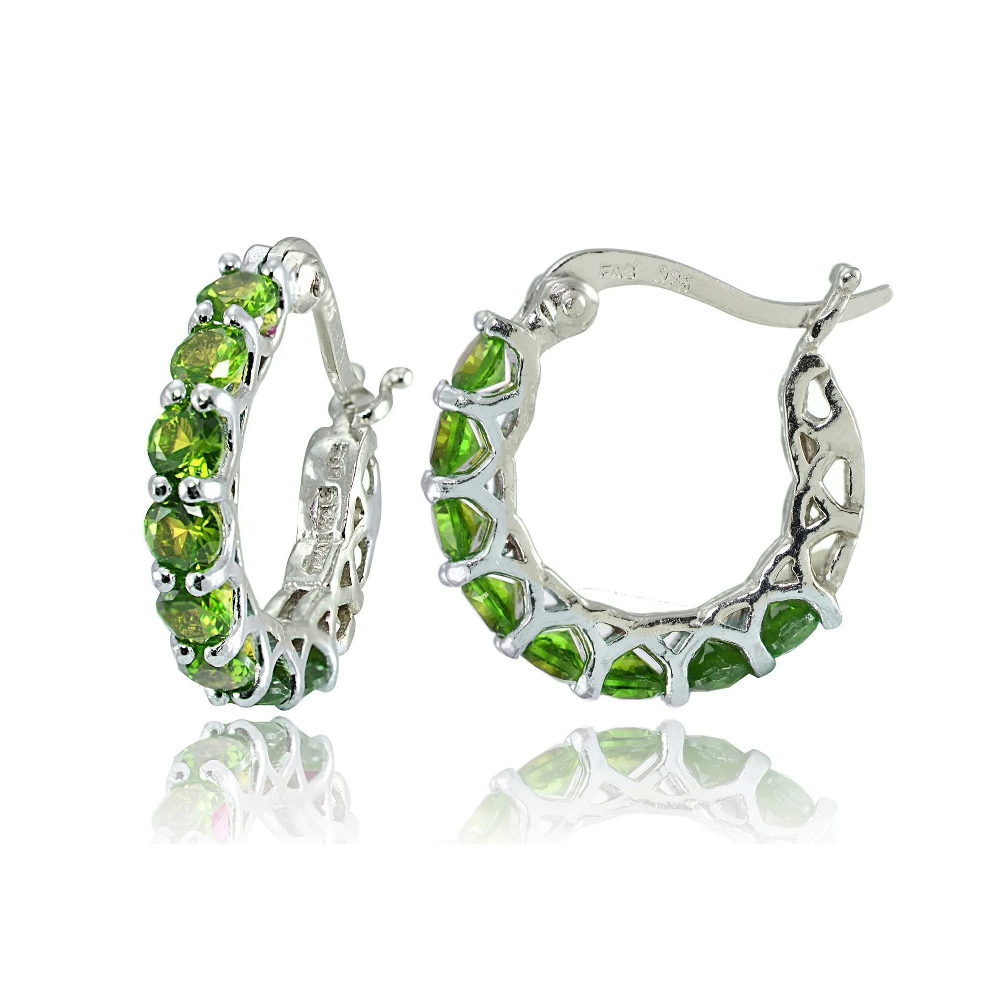 4.00 CT Peridot Gemstone 1" French Lock Hoop Earrings