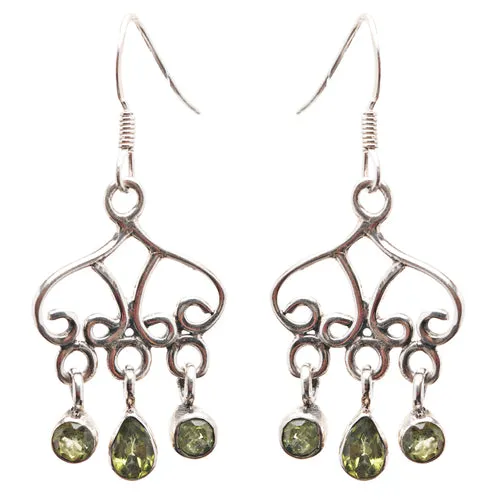 925 Sterling Silver Gemstones Natural Peridot Dangle Earrings FJSE2176