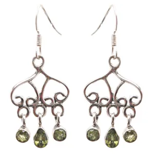 925 Sterling Silver Gemstones Natural Peridot Dangle Earrings FJSE2176