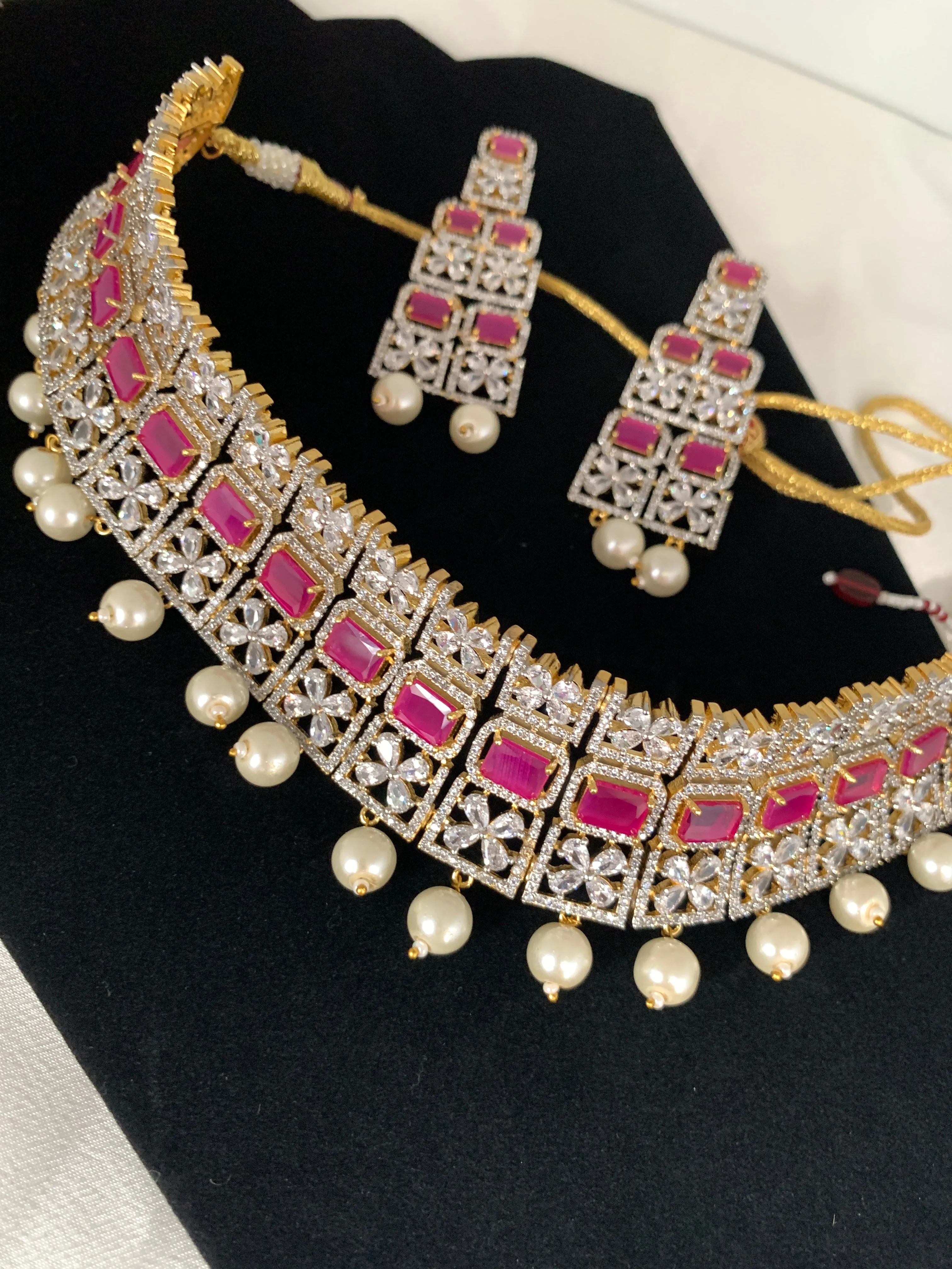 American Diamond Ruby Red Stone Choker