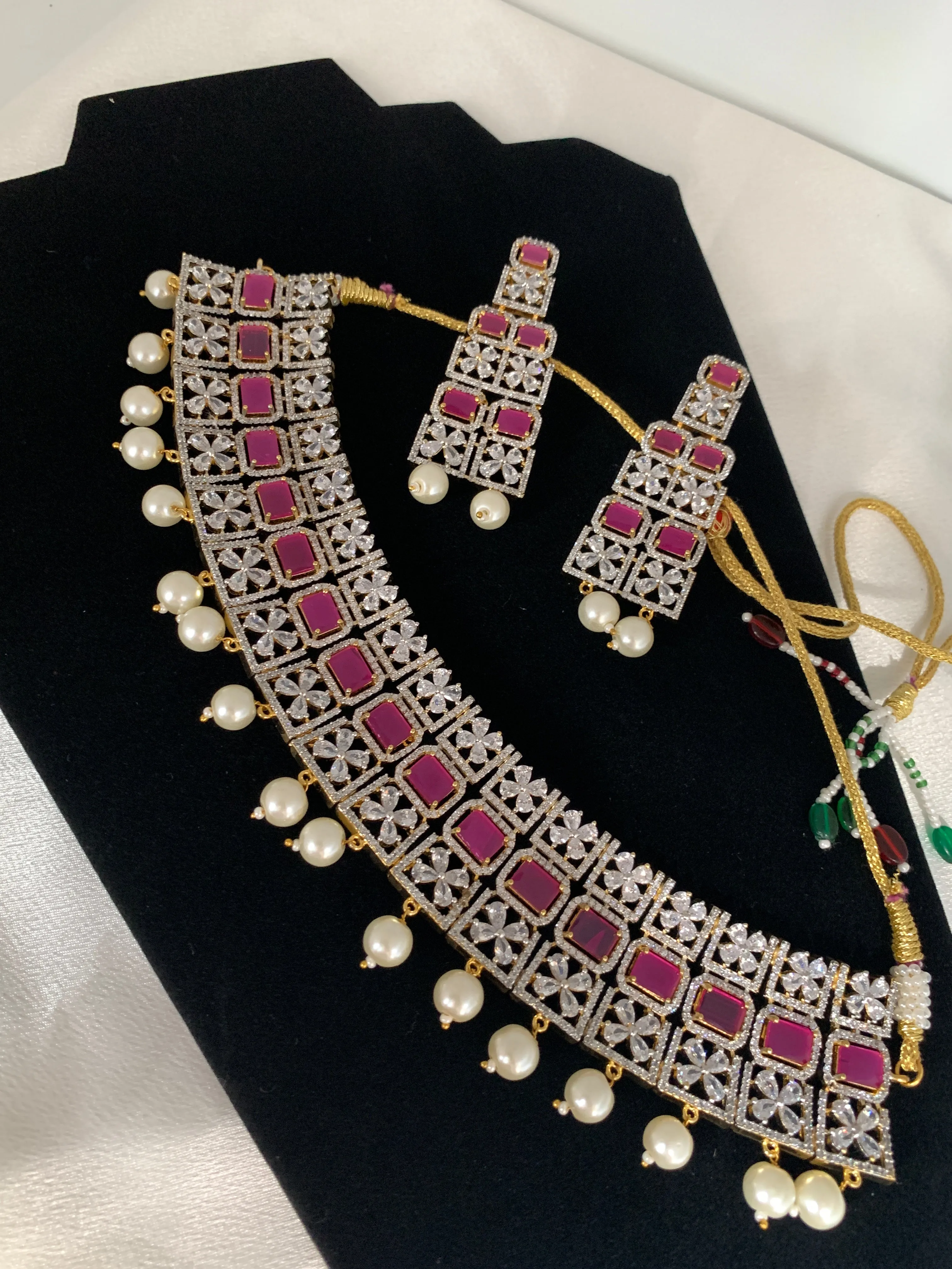 American Diamond Ruby Red Stone Choker