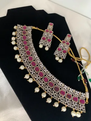 American Diamond Ruby Red Stone Choker