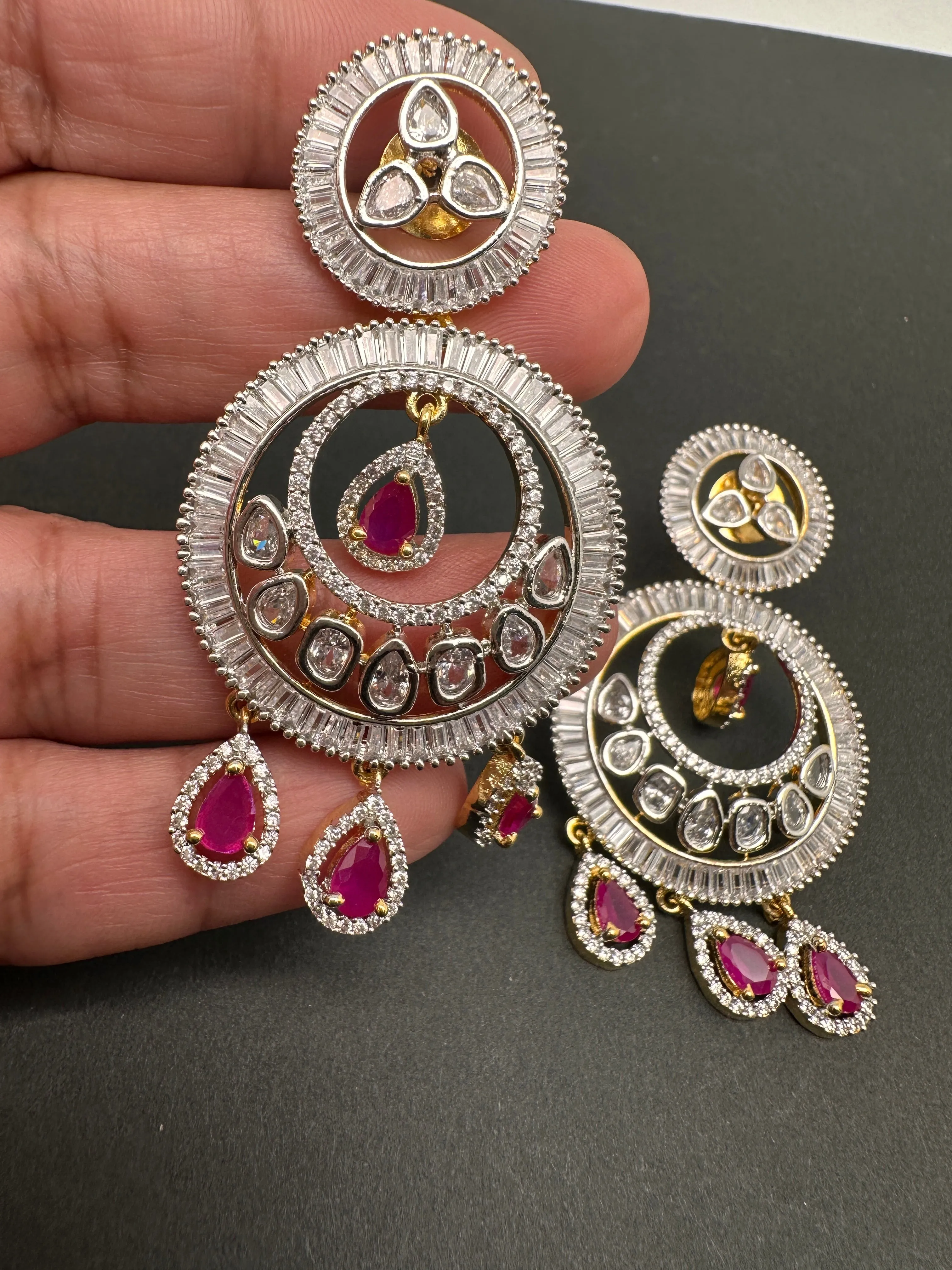 Baguette AD Ruby Red Stone Earrings