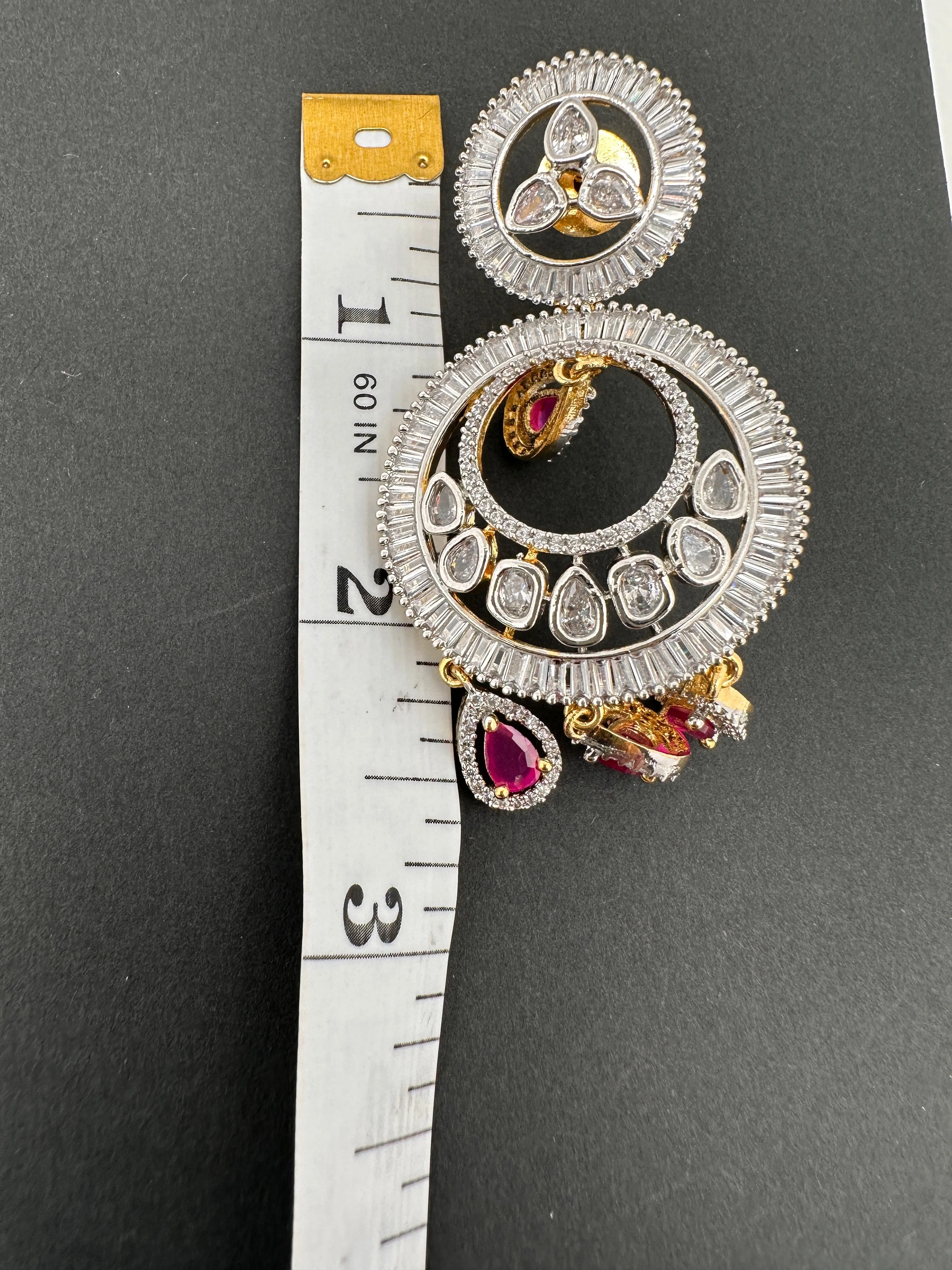 Baguette AD Ruby Red Stone Earrings