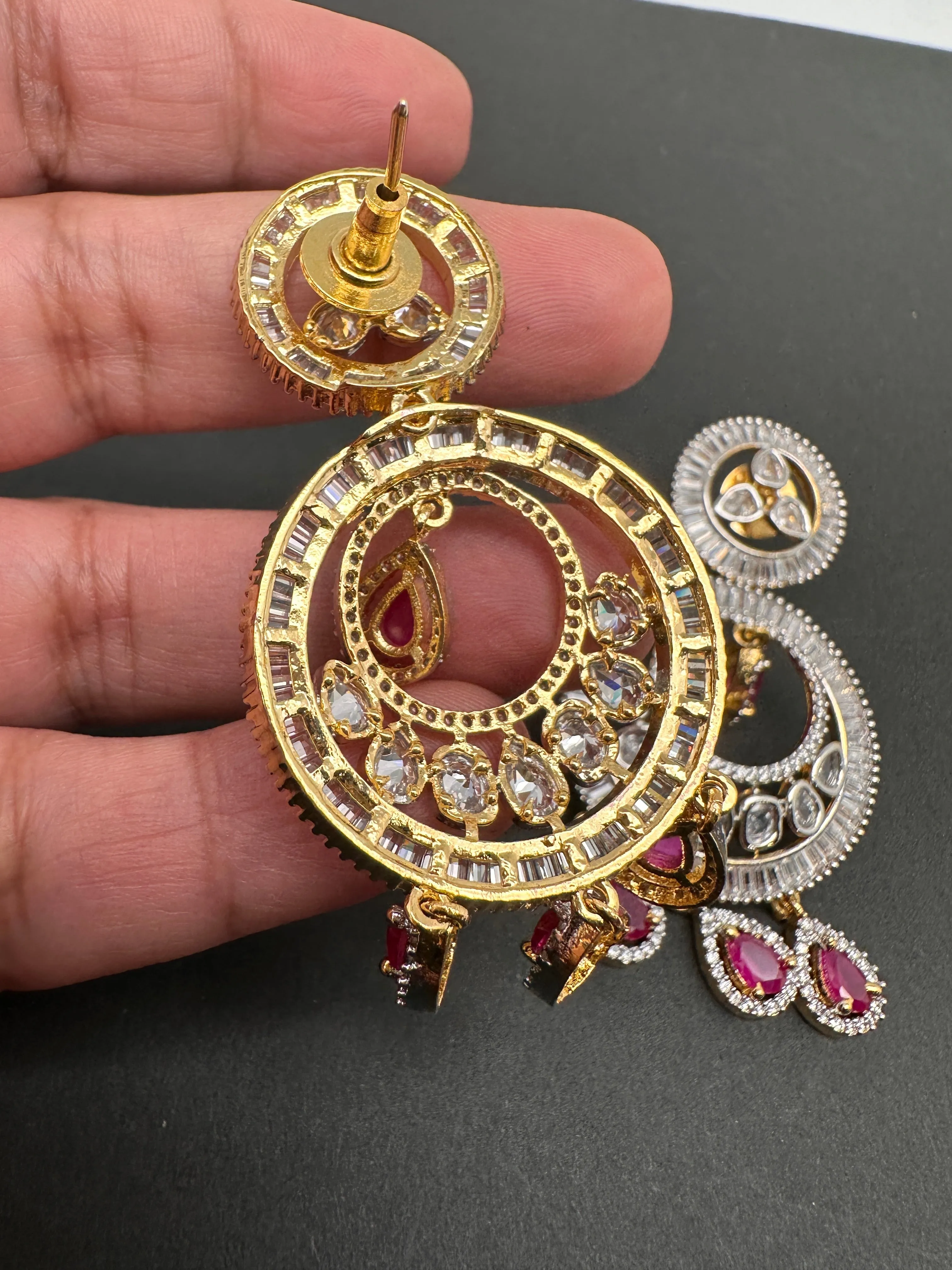Baguette AD Ruby Red Stone Earrings