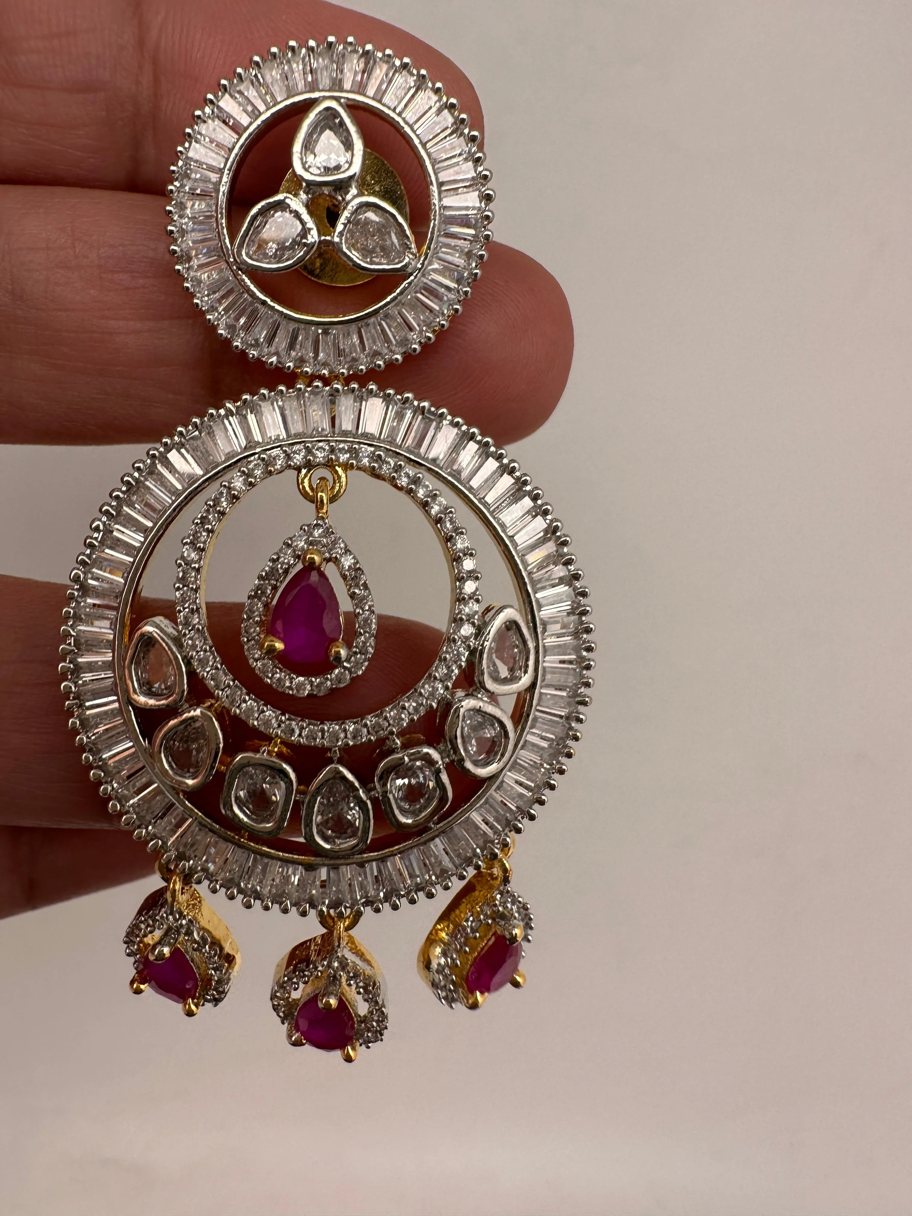 Baguette AD Ruby Red Stone Earrings