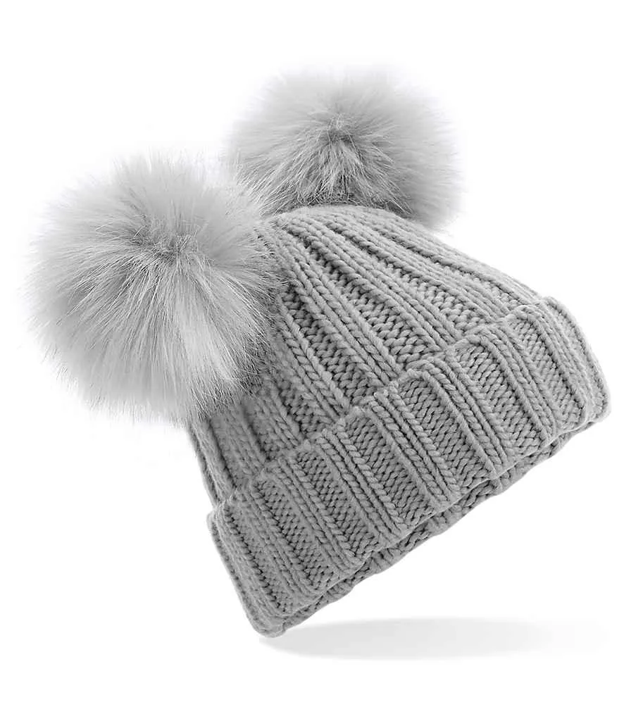 Beechfield Junior Faux Fur Double Pom Pom Beanie