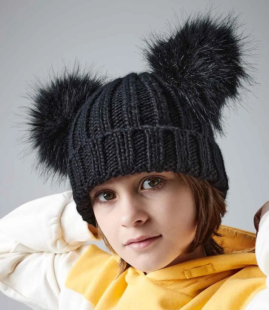 Beechfield Junior Faux Fur Double Pom Pom Beanie