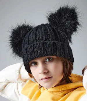 Beechfield Junior Faux Fur Double Pom Pom Beanie