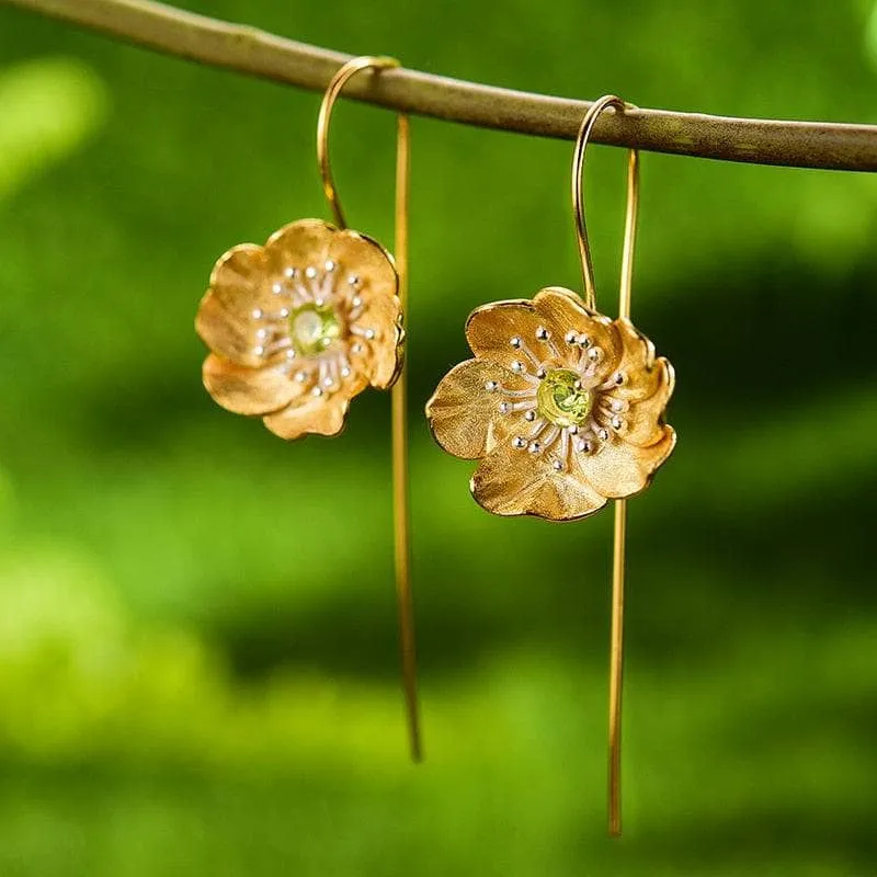 Blooming Anemone Flower Dangle Earrings