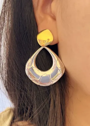 Colorblock Gold Silver Open Teardrop Earrings