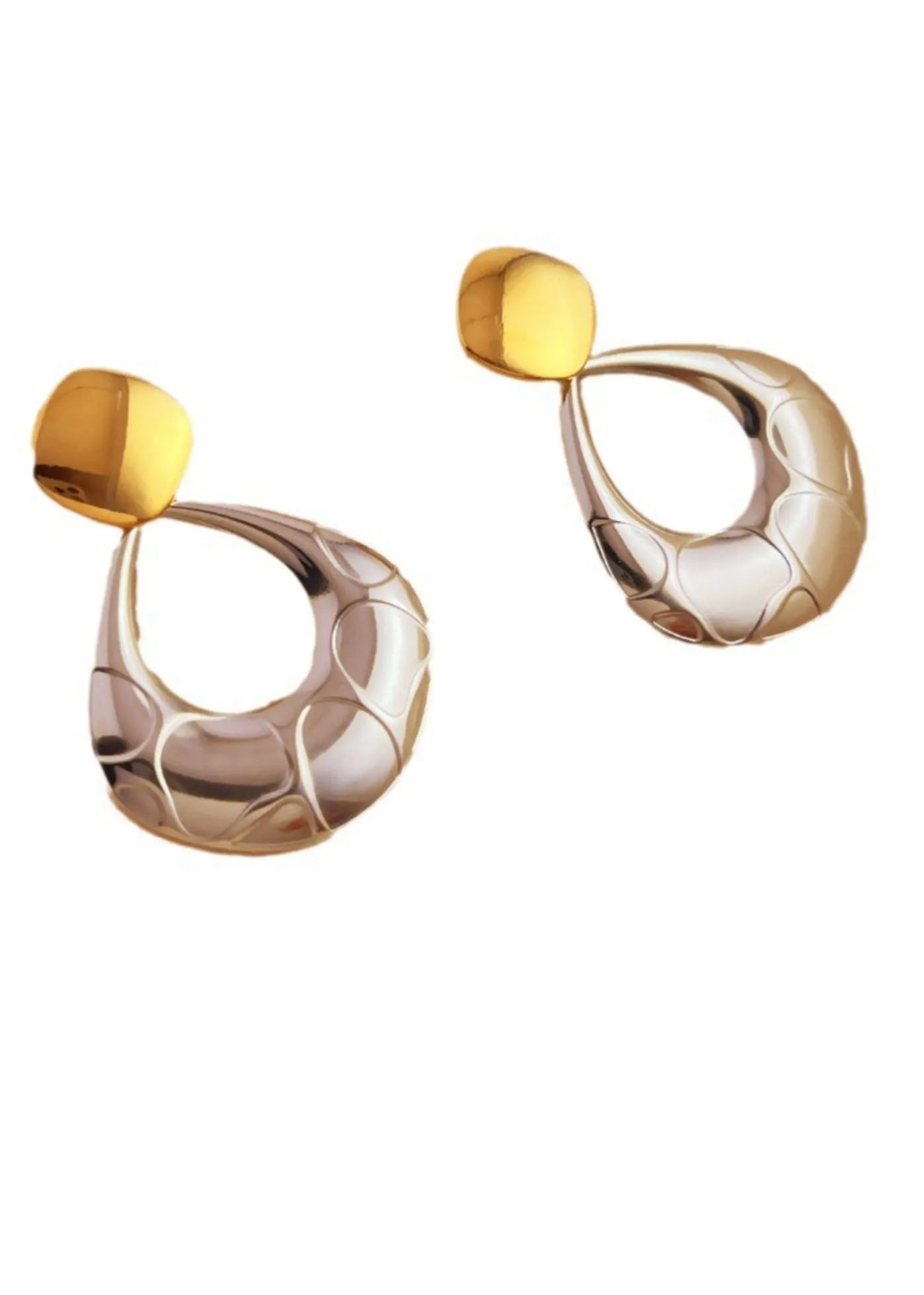 Colorblock Gold Silver Open Teardrop Earrings