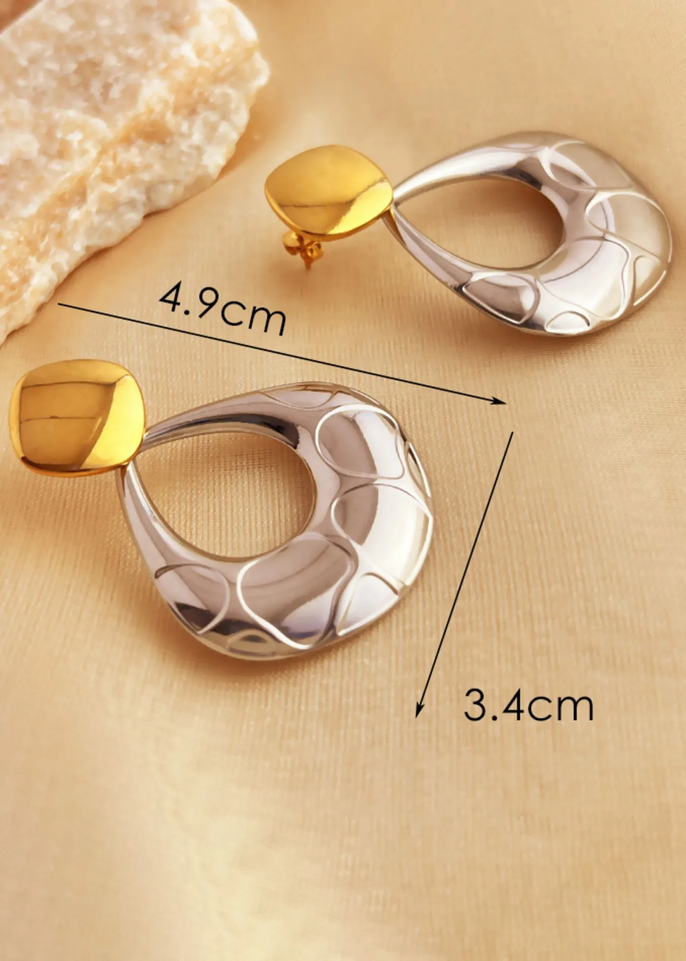 Colorblock Gold Silver Open Teardrop Earrings