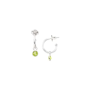 Dew Drops Hoop Earrings with Peridot Drops Silver