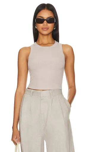 Enza Costa Silk Cropped Bold Sheath Tank in Ivory