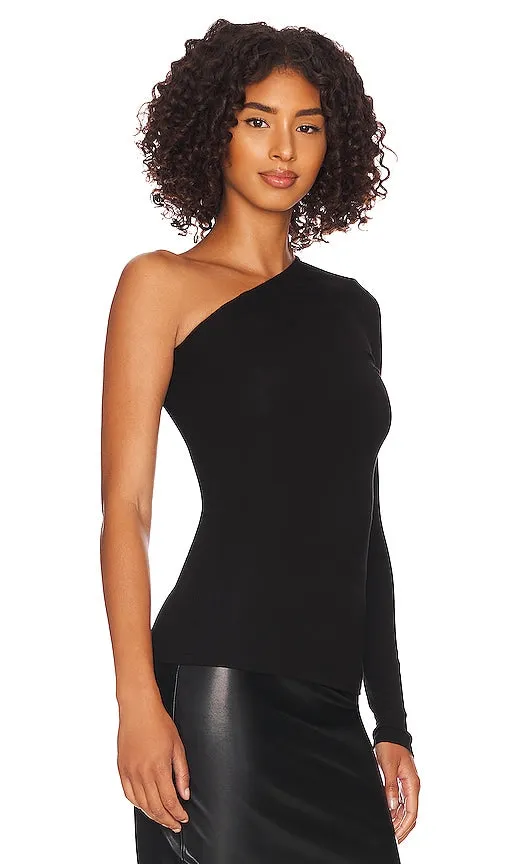 Enza Costa Silk Knit Angled One Shoulder Top in Black