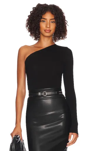 Enza Costa Silk Knit Angled One Shoulder Top in Black