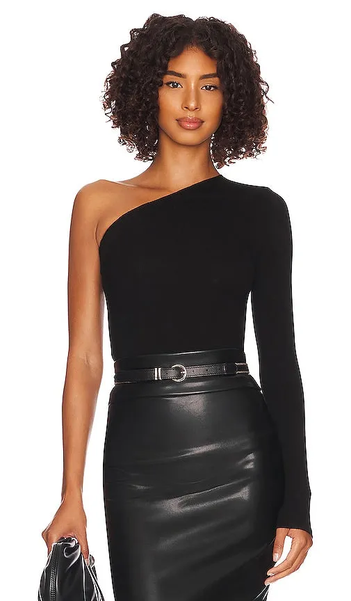 Enza Costa Silk Knit Angled One Shoulder Top in Black