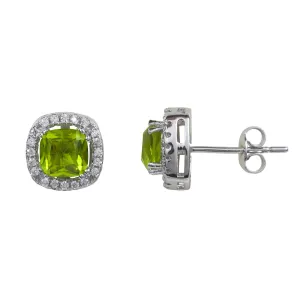 GL Creations- Sterling Silver Halo BS Syn. Peridot Stud Earrings