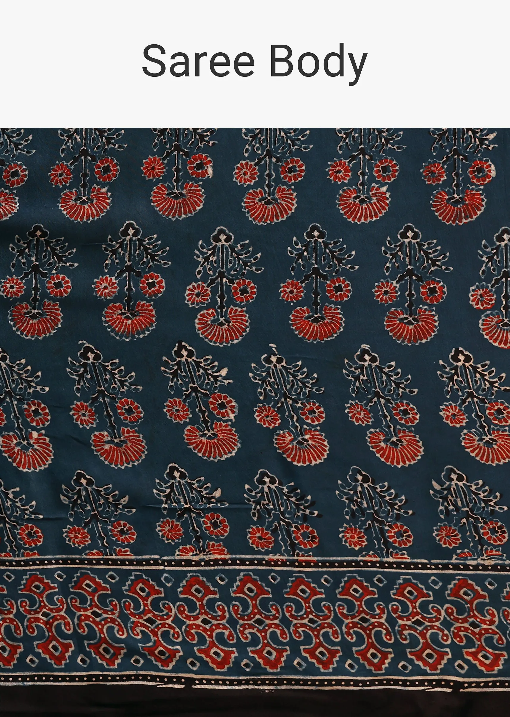 Indigo Satin Modal Saree With Handblock Prints
