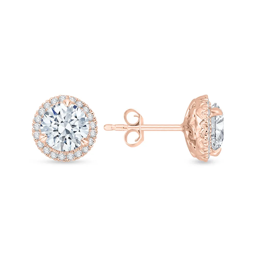 KATARINA 1 1/5 cttw Lab Grown Diamond Halo Earrings in 14k Gold