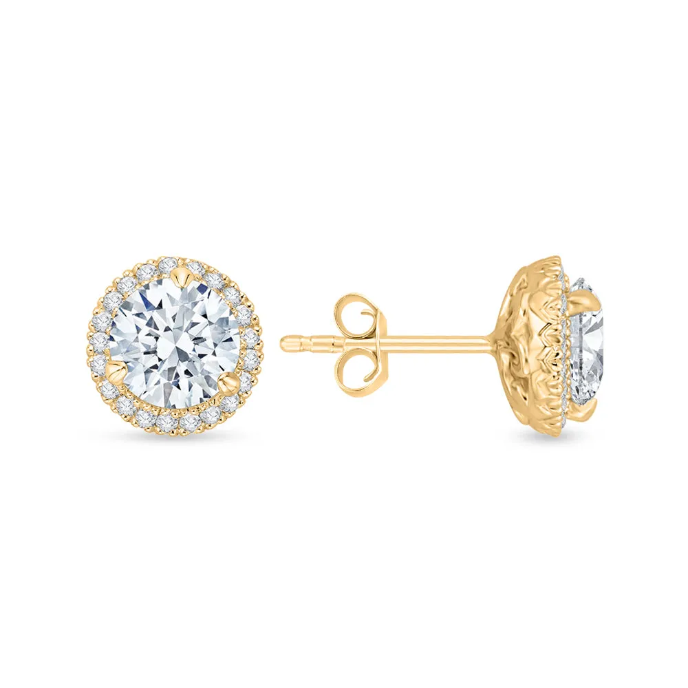 KATARINA 1 1/5 cttw Lab Grown Diamond Halo Earrings in 14k Gold