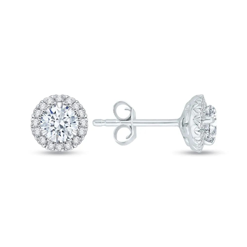 KATARINA 1 1/5 cttw Lab Grown Diamond Halo Earrings in 14k Gold