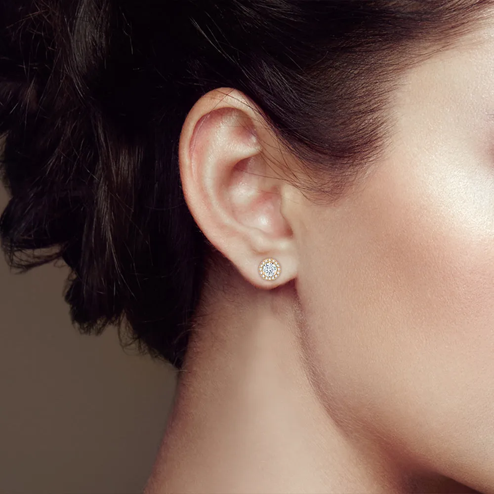 KATARINA 1 1/5 cttw Lab Grown Diamond Halo Earrings in 14k Gold