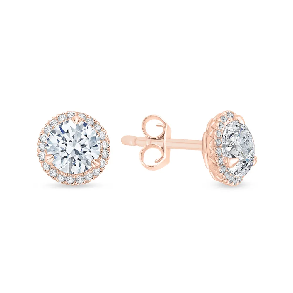 KATARINA 1 1/5 cttw Lab Grown Diamond Halo Earrings in 14k Gold