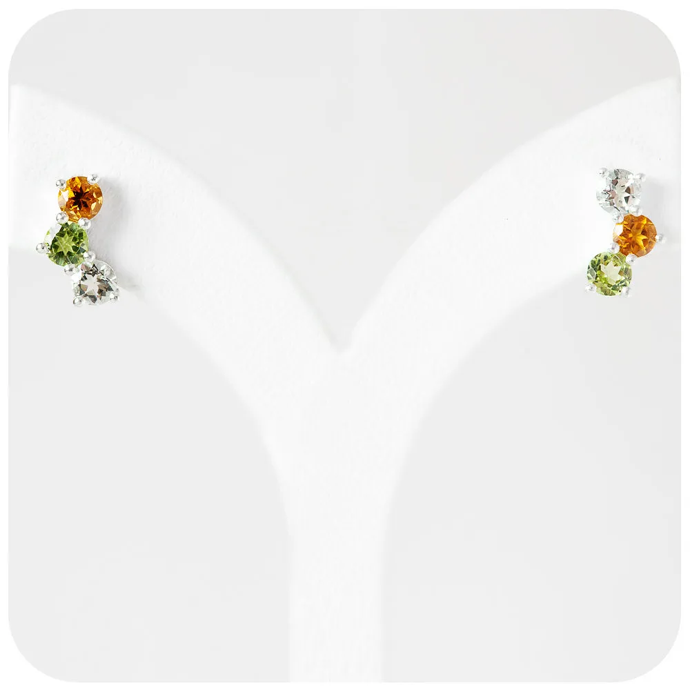 Laurel, a Citrine, Peridot and Prasiolite Rainbow Stud Earring