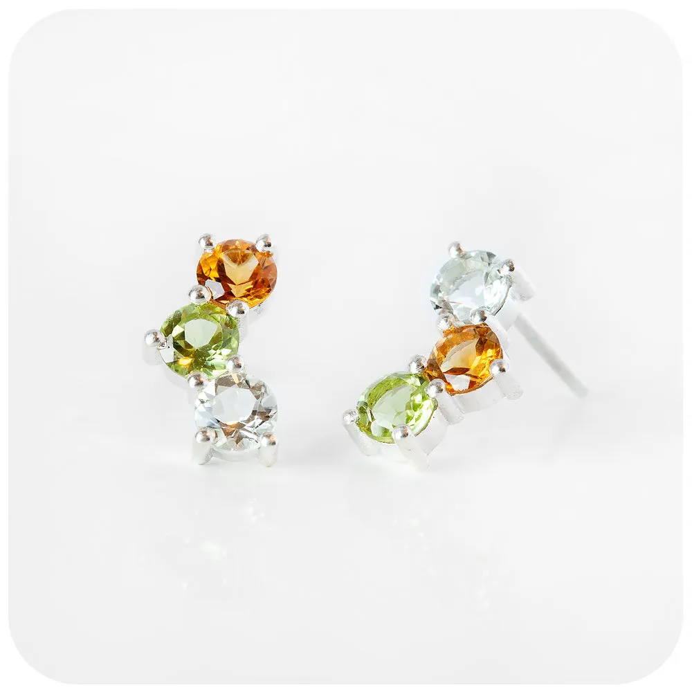 Laurel, a Citrine, Peridot and Prasiolite Rainbow Stud Earring