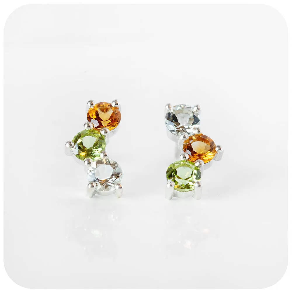 Laurel, a Citrine, Peridot and Prasiolite Rainbow Stud Earring