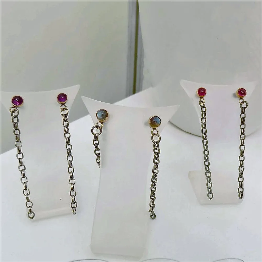 Long chain Gemstone Blossom Earrings