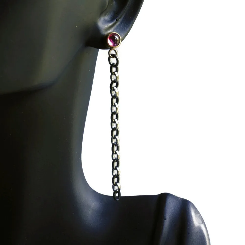 Long chain Gemstone Blossom Earrings