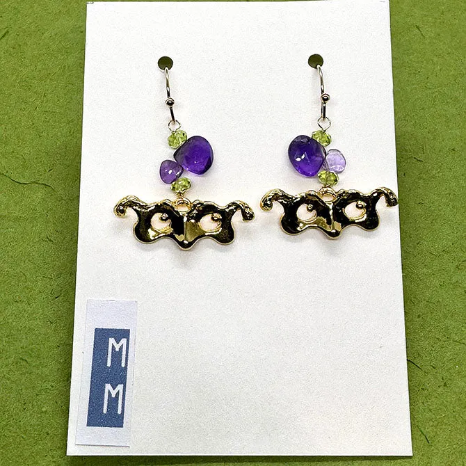Mask Earrings Amethyst Peridot