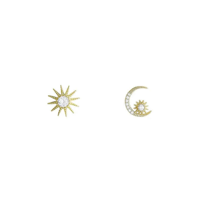 Moon & Sun 925 Sterling Silver Stud Earrings