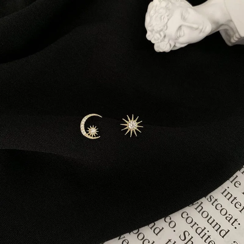 Moon & Sun 925 Sterling Silver Stud Earrings